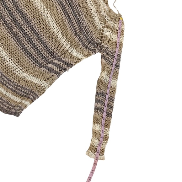 Free People Taupe Beige Gray Ivory Striped Open Loose Knit Sweater, Size Small - Picture 8 of 11